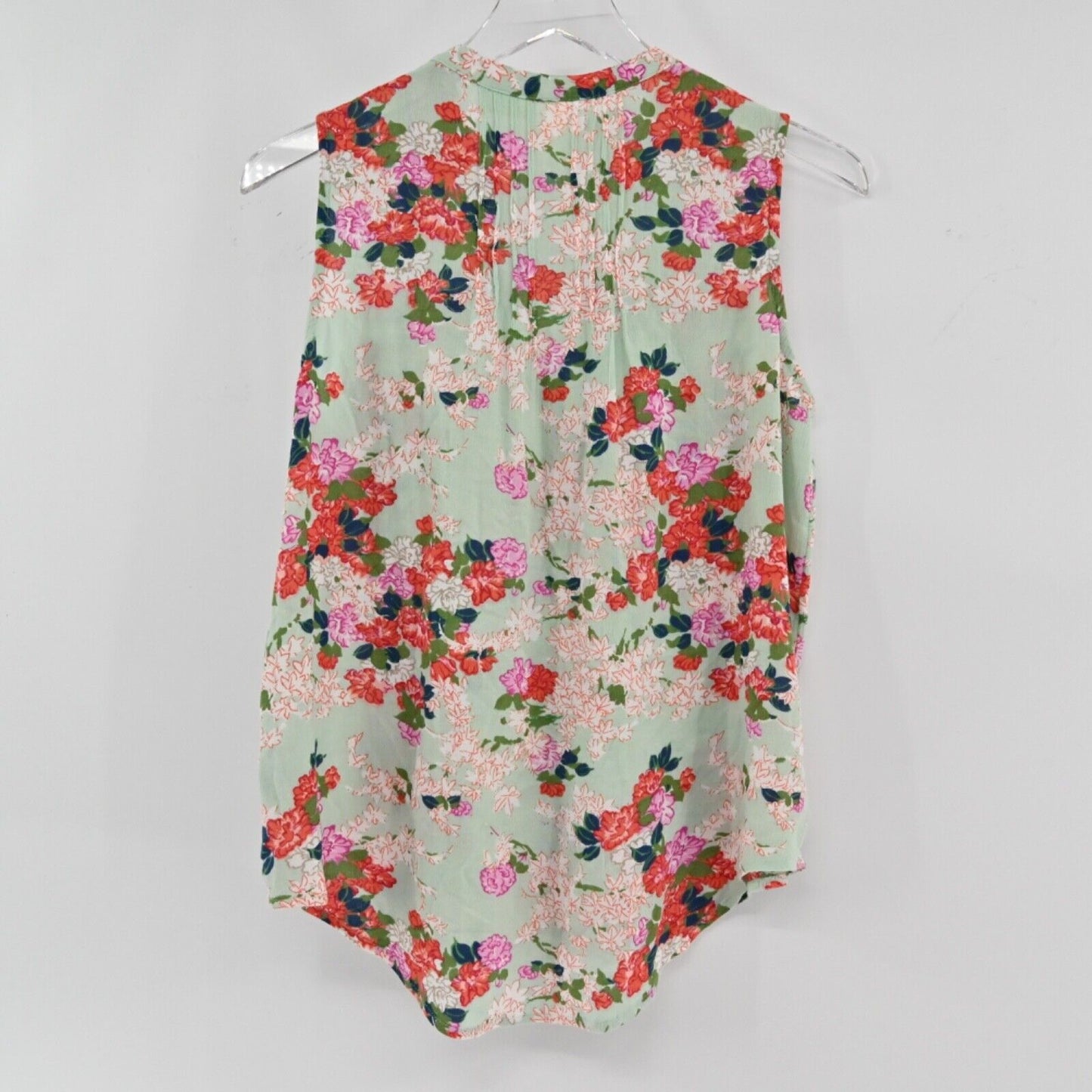 Anthropologie Top Womens Sz 2 MEADOW RUE Sleeveless Button Up Green Floral Lace