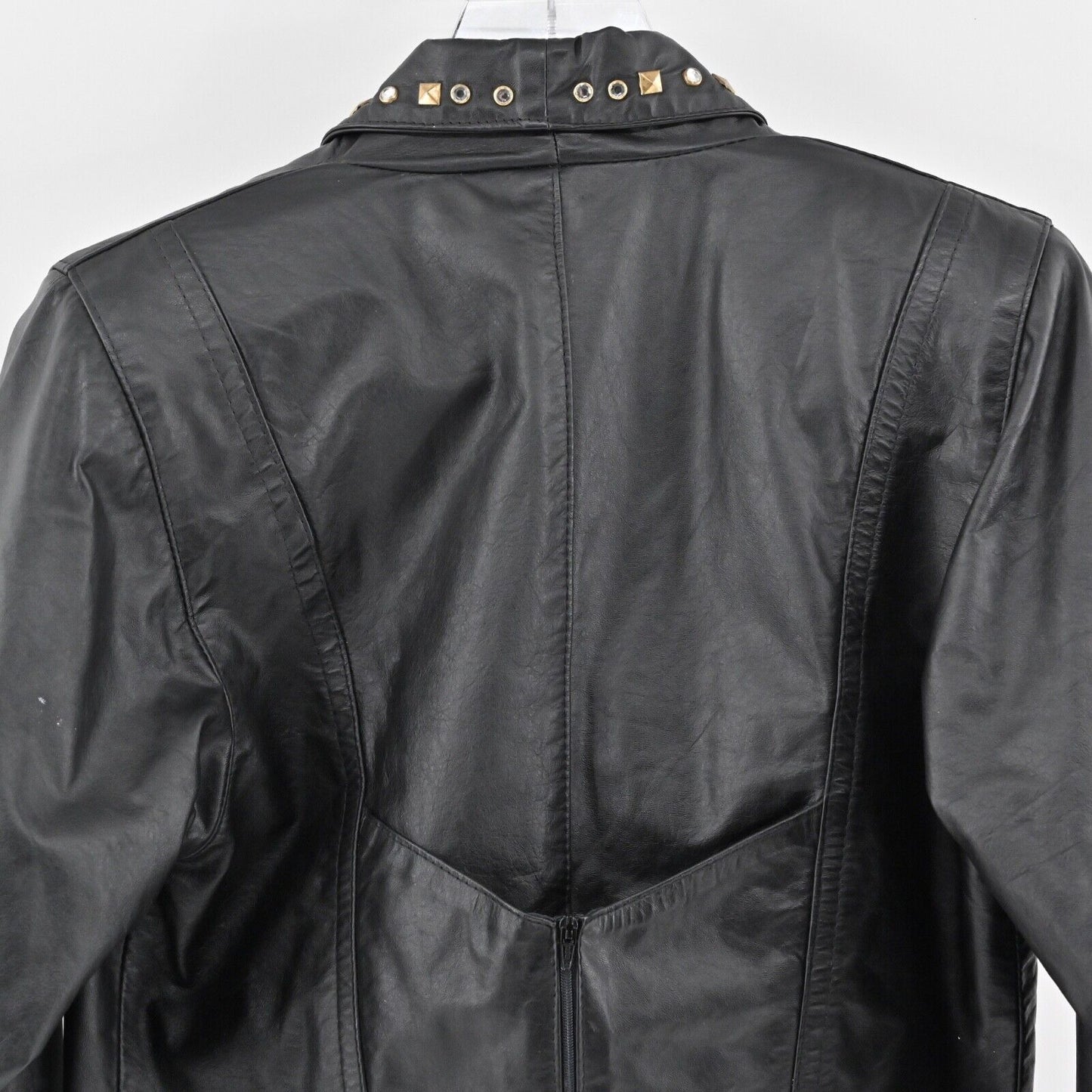 VINTAGE Leather Jacket Womens Sz M Black Studded Crop Moto Grunge Retro USA 80s