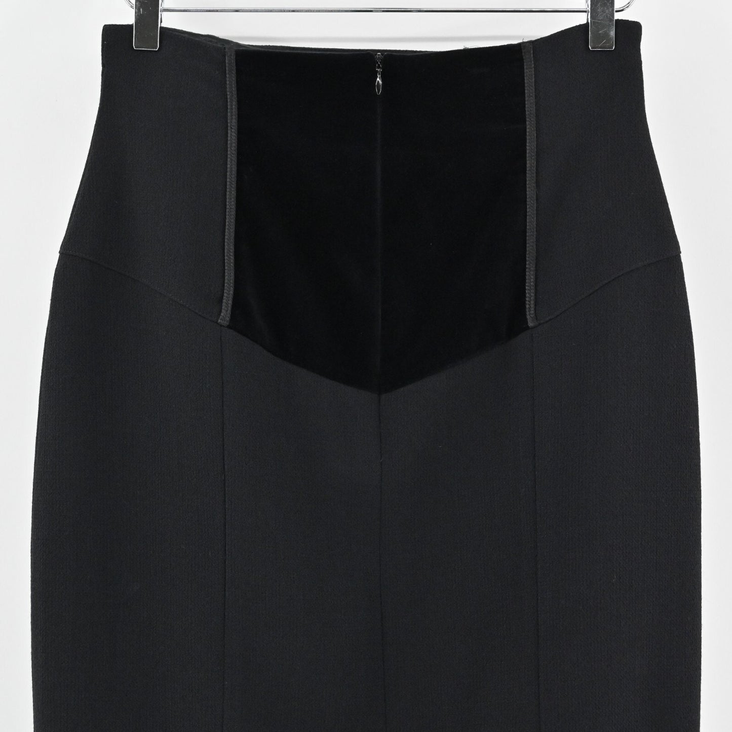 Vtg ESCADA Skirt Sz 38 Solid Black Wool Velvet Sailor Button Pencil Quiet Luxury