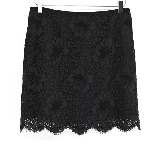 Vtg BURBERRY London Skirt Womens Size 8 Mini Pencil Black Floral Lace Silk Y2k
