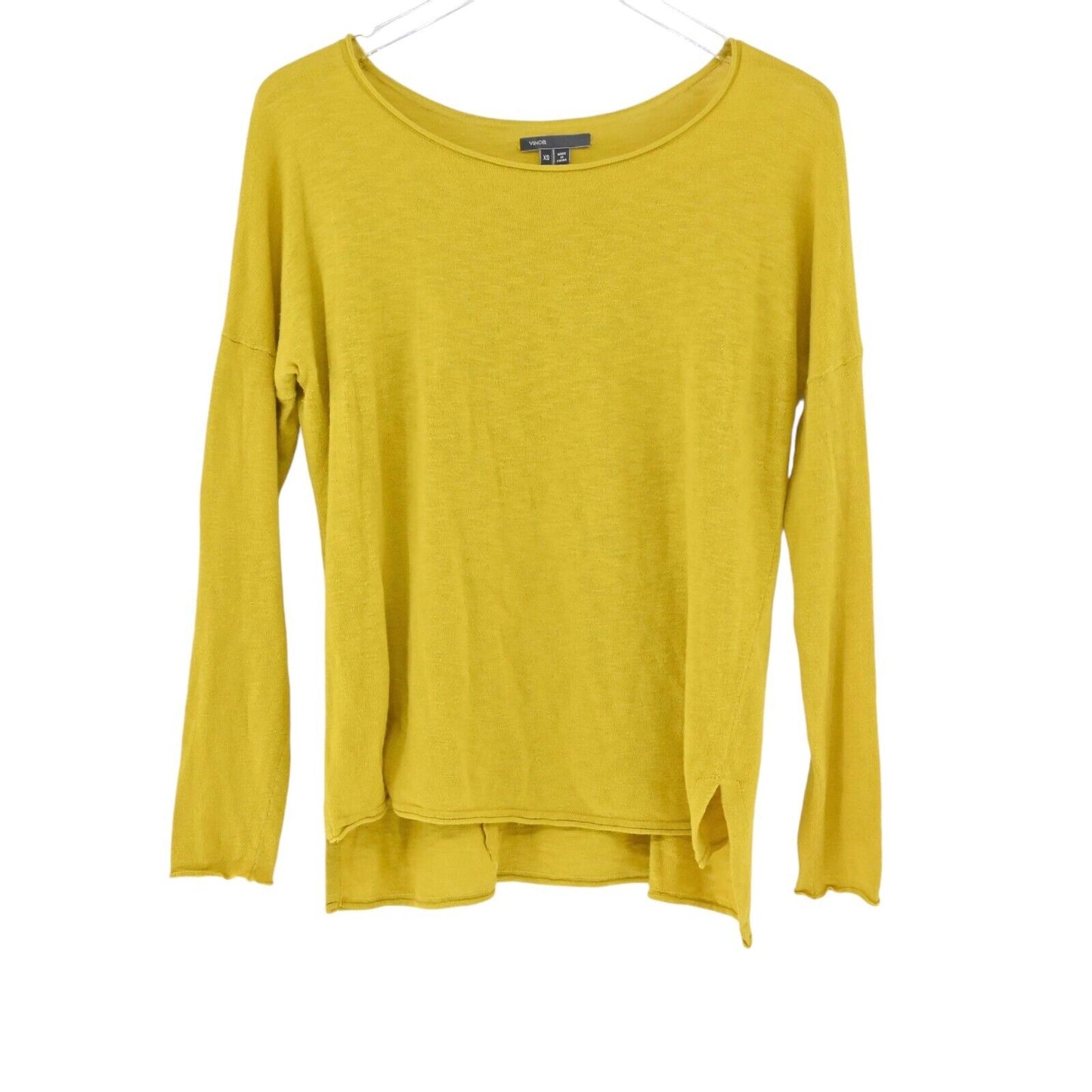 VINCE Top Womens Sz XS Mustard Yellow Slub Knit Relaxed Boat Neck Dolman Sleeve