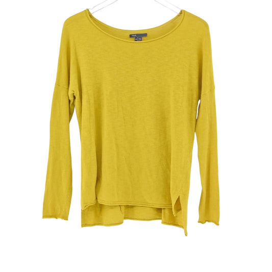 VINCE Top Womens Sz XS Mustard Yellow Slub Knit Relaxed Boat Neck Dolman Sleeve