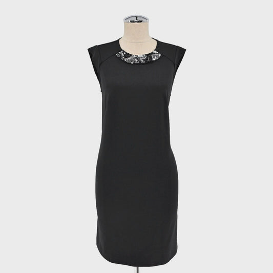 ANN TAYLOR Dress Sz S Black Embellished Shift Cap Sleeve Career Corpcore Office