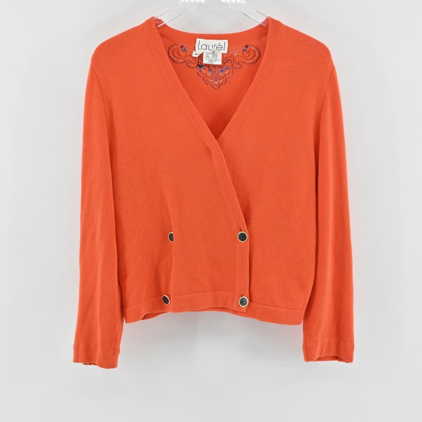 Vtg Laurel by Escada Womens Embroidered Cardigan Size 38 Orange Cotton Halloween
