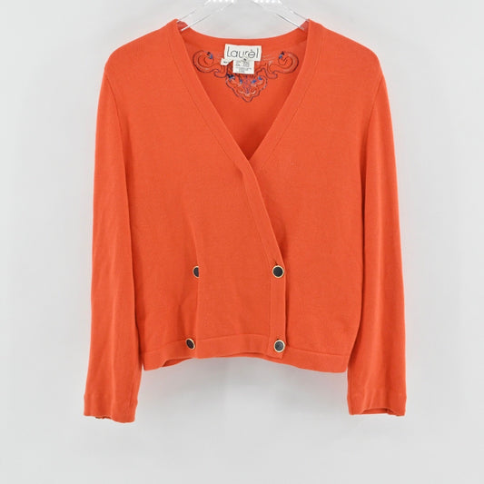 Vtg Laurel by Escada Womens Embroidered Cardigan Size 38 Orange Cotton Halloween