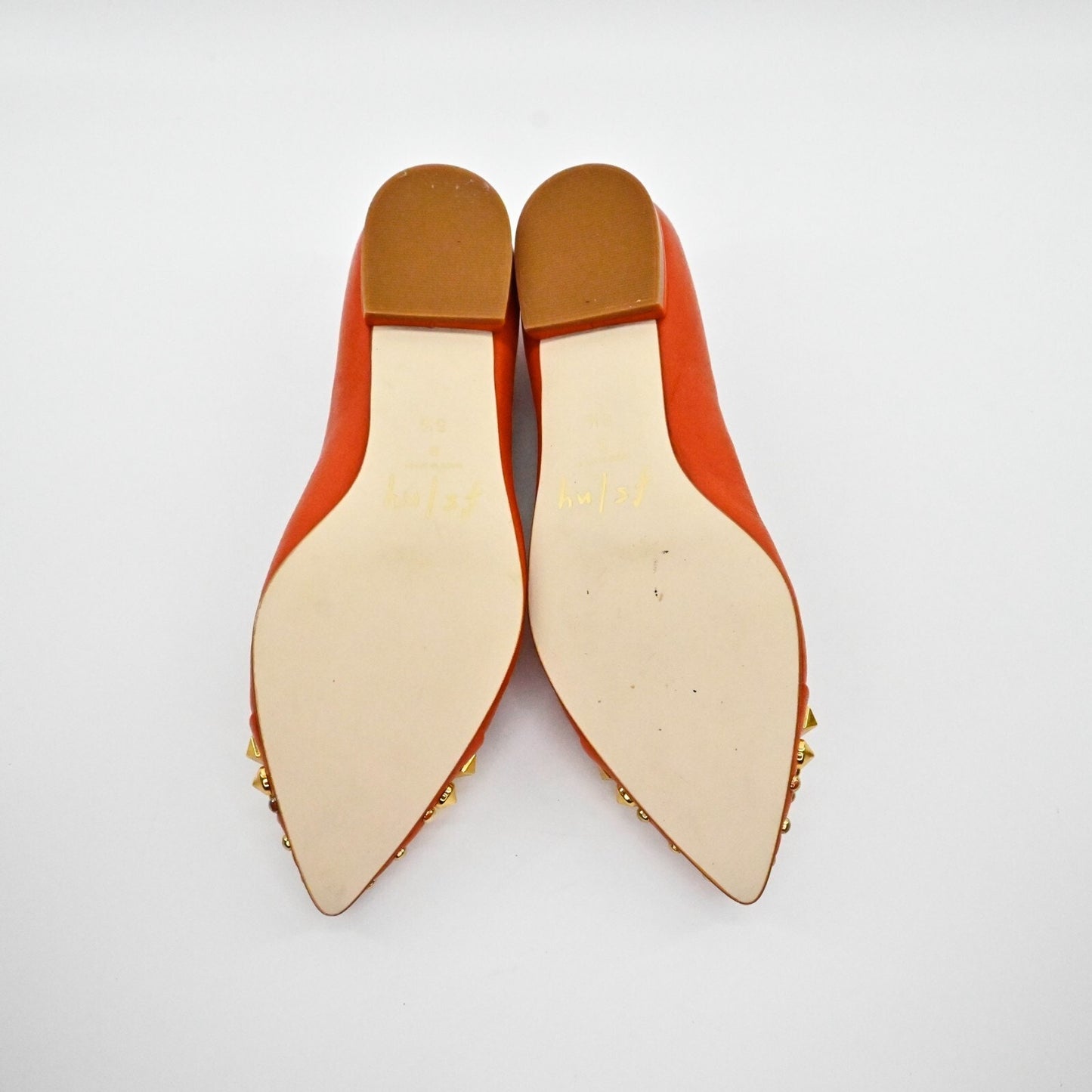 FRENCH SOLE NY Norse Leather Studded Flats Womens Size 5.5B Pointed Toe Gold