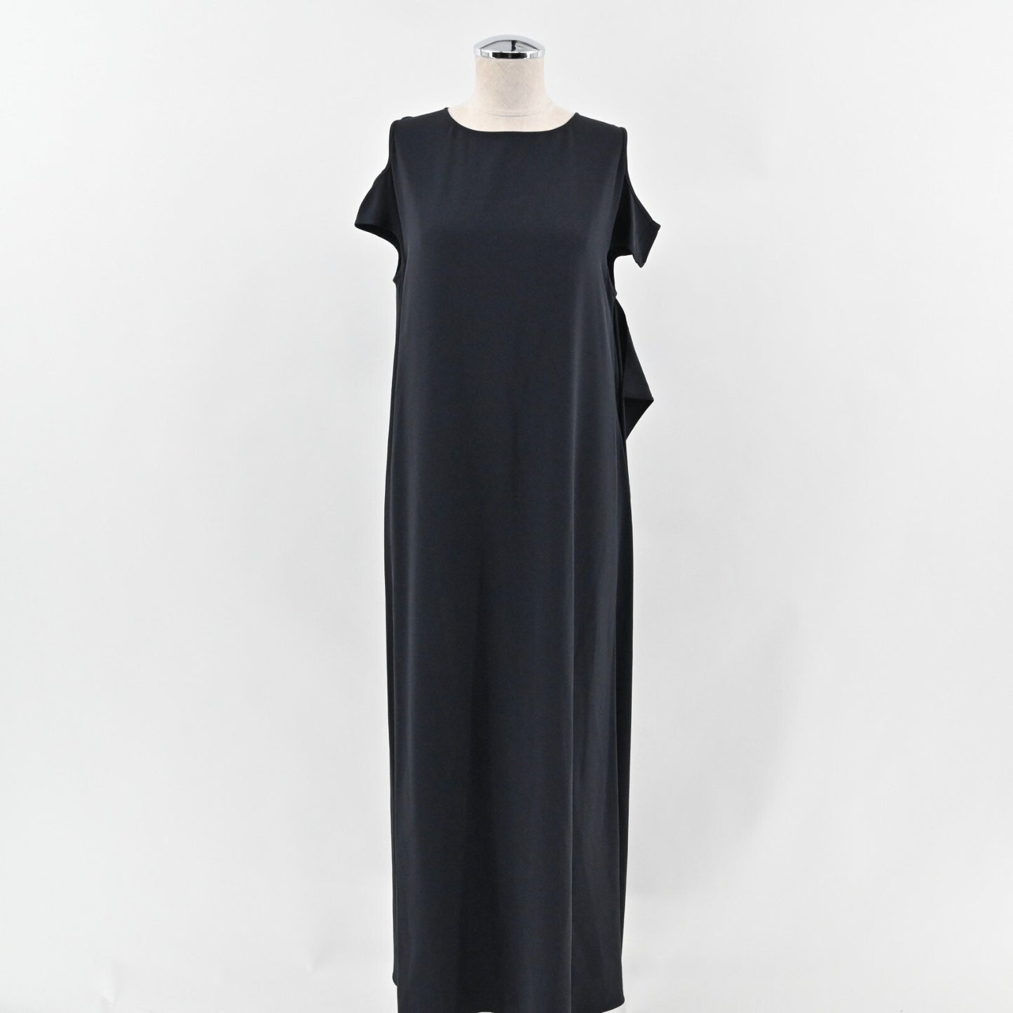 HELMUT LANG Silk Dress Size L Dark Navy Cold Shoulder Relaxed Trim Lagenlook