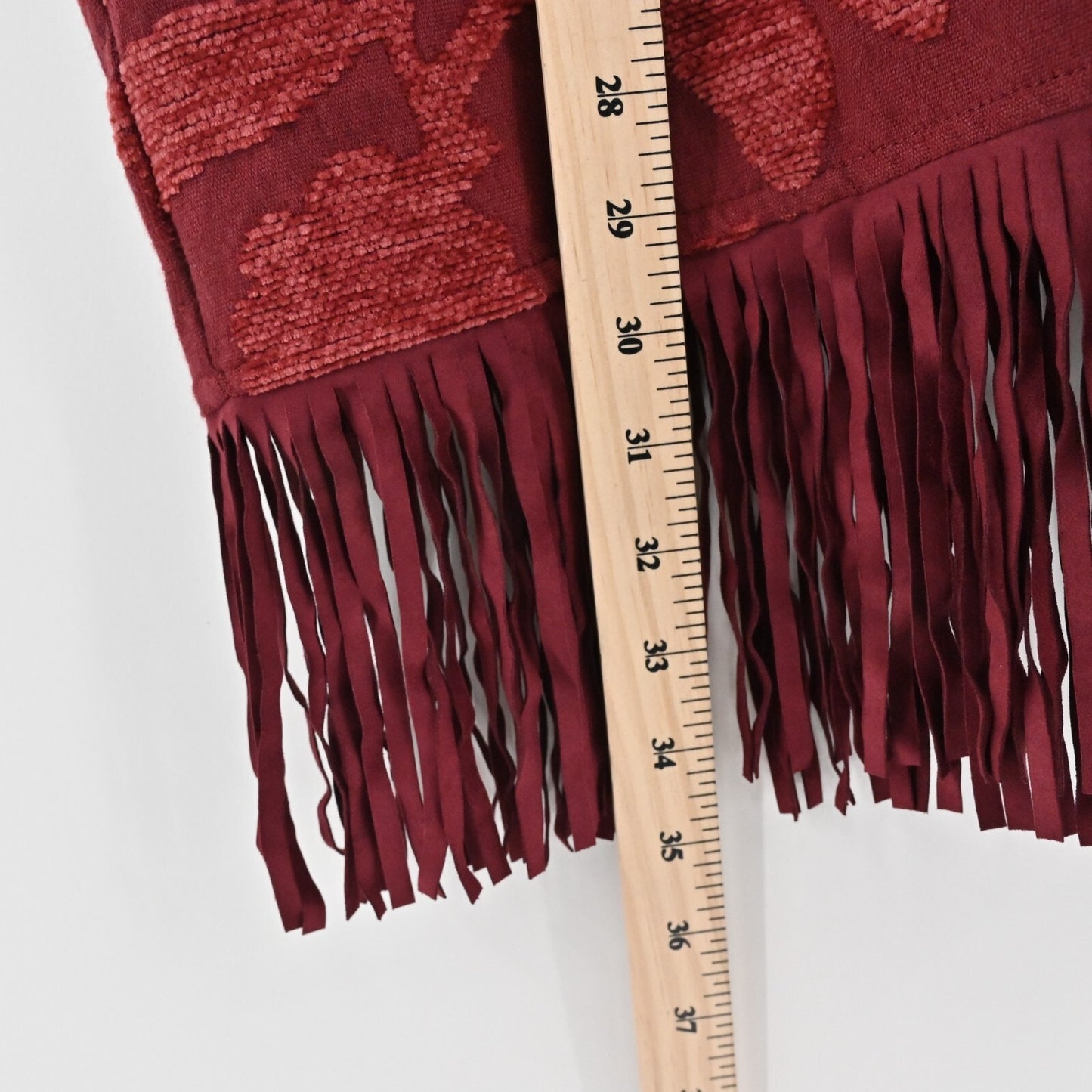 CHICOS Ruana Wrap Womens Size S/M Chenille Floral Jacquard Red Fringe Trim NEW