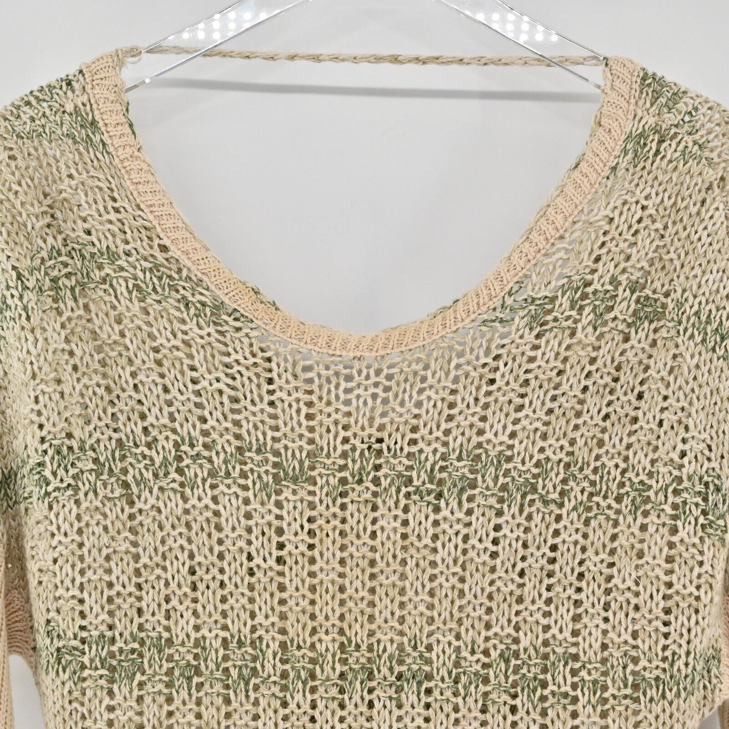 FREE PEOPLE Sweater Womens Size XS Long Sleeve Knit Beige Green Stripe Top Boho