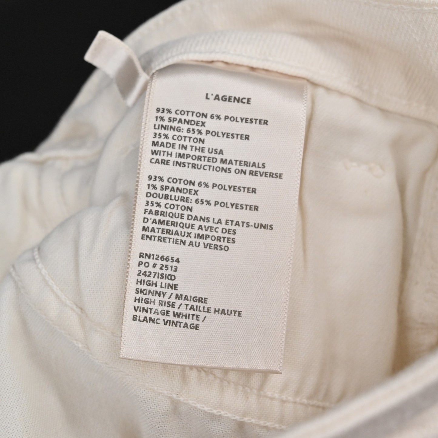 L'Agence Womens Distressed Jeans 27 Cream High Line Skinny Frayed Hem Ripped USA