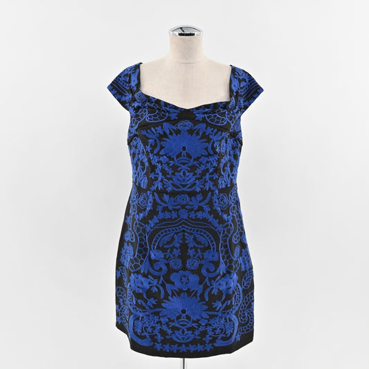 Anthropologie Dress Size 10 Betina Embroidered Black Cobalt Blue Mini Foxiedox