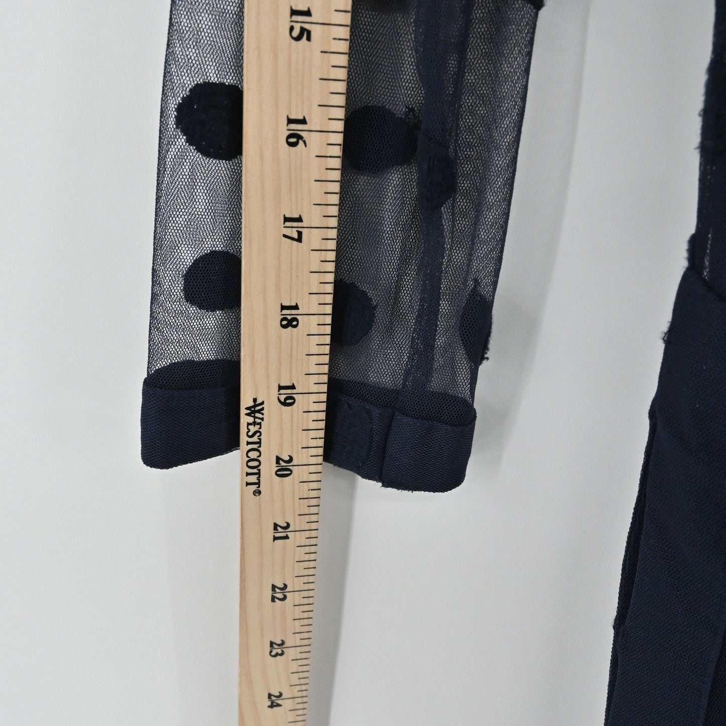Gretchen Scott Womens Tunic Top Size S Navy Blue Polka Dot Mesh Overlay Delicate