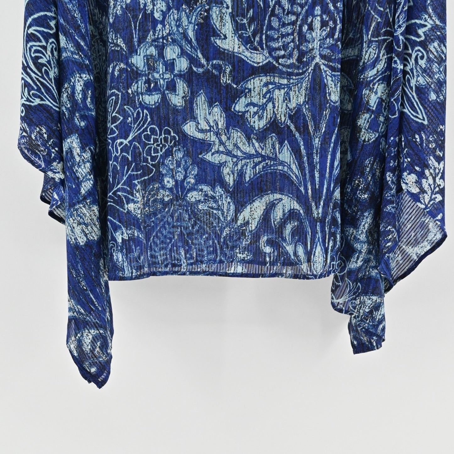 Bob Mackie Womens Kaftan Blue Top Size 3X Metallic Floral Wearable Art Flowy NEW