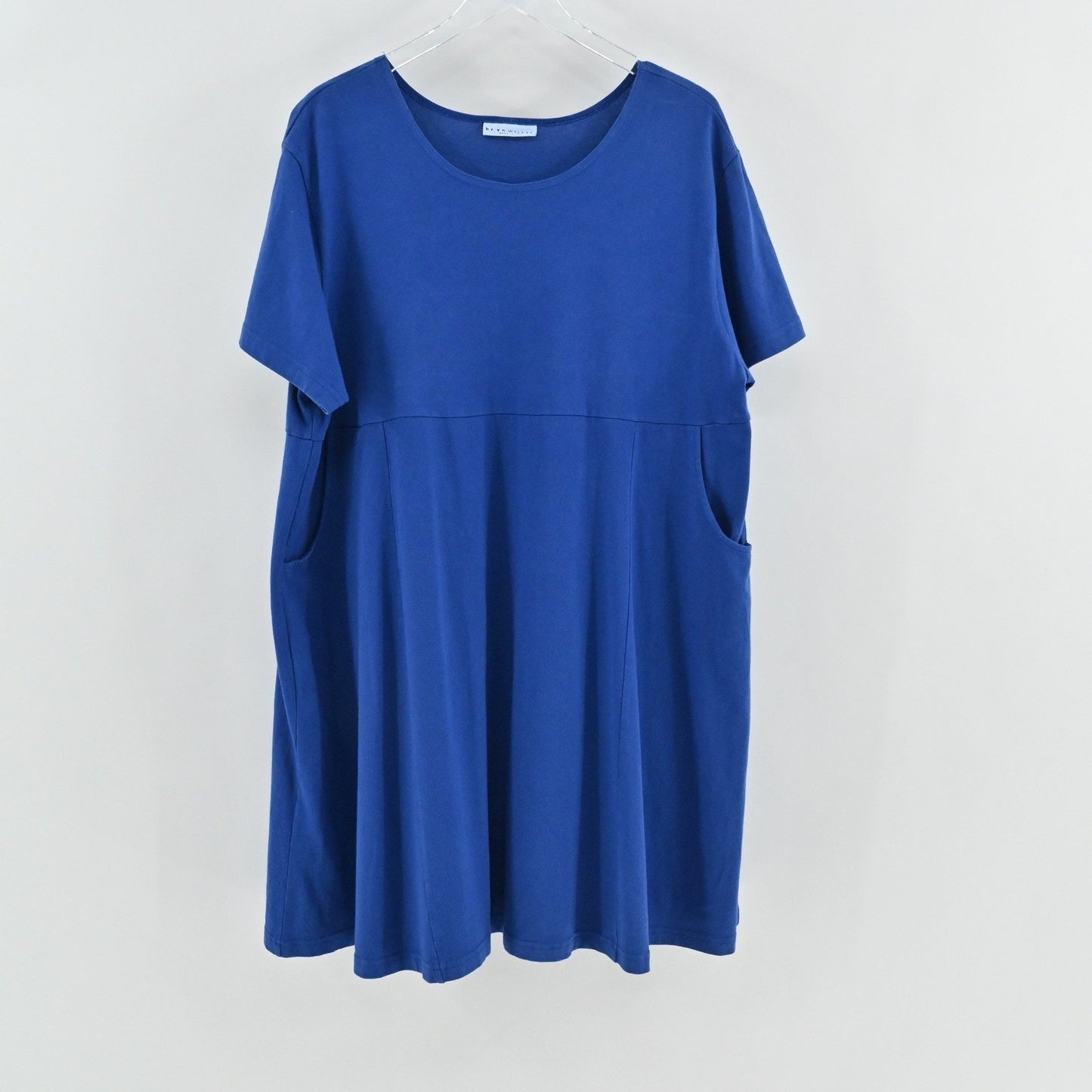 Vtg Bryn Walker Oversized Tunic Dress Size L Blue Cotton Lagenlook Boho Pockets