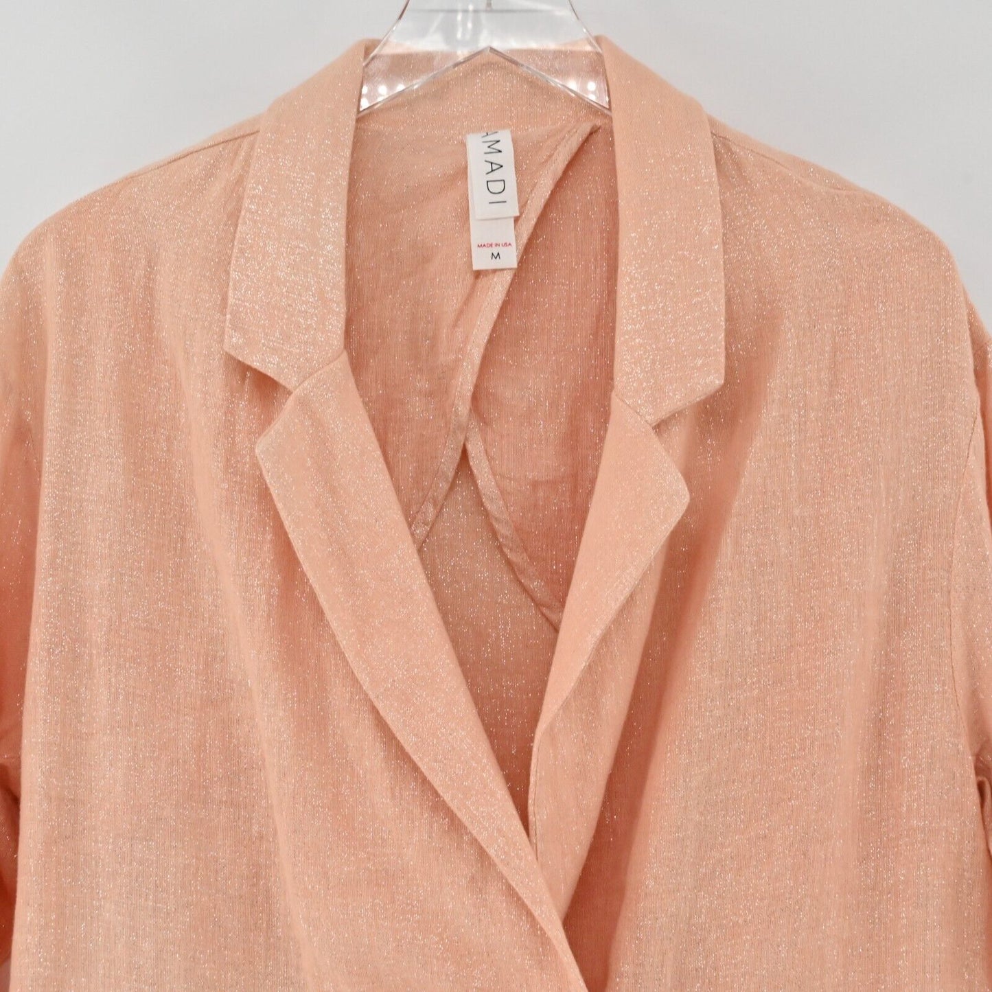 ANTHROPOLOGIE Blazer Womens Sz M Amadi Kaye Shimmer Double Breasted Linen Blend
