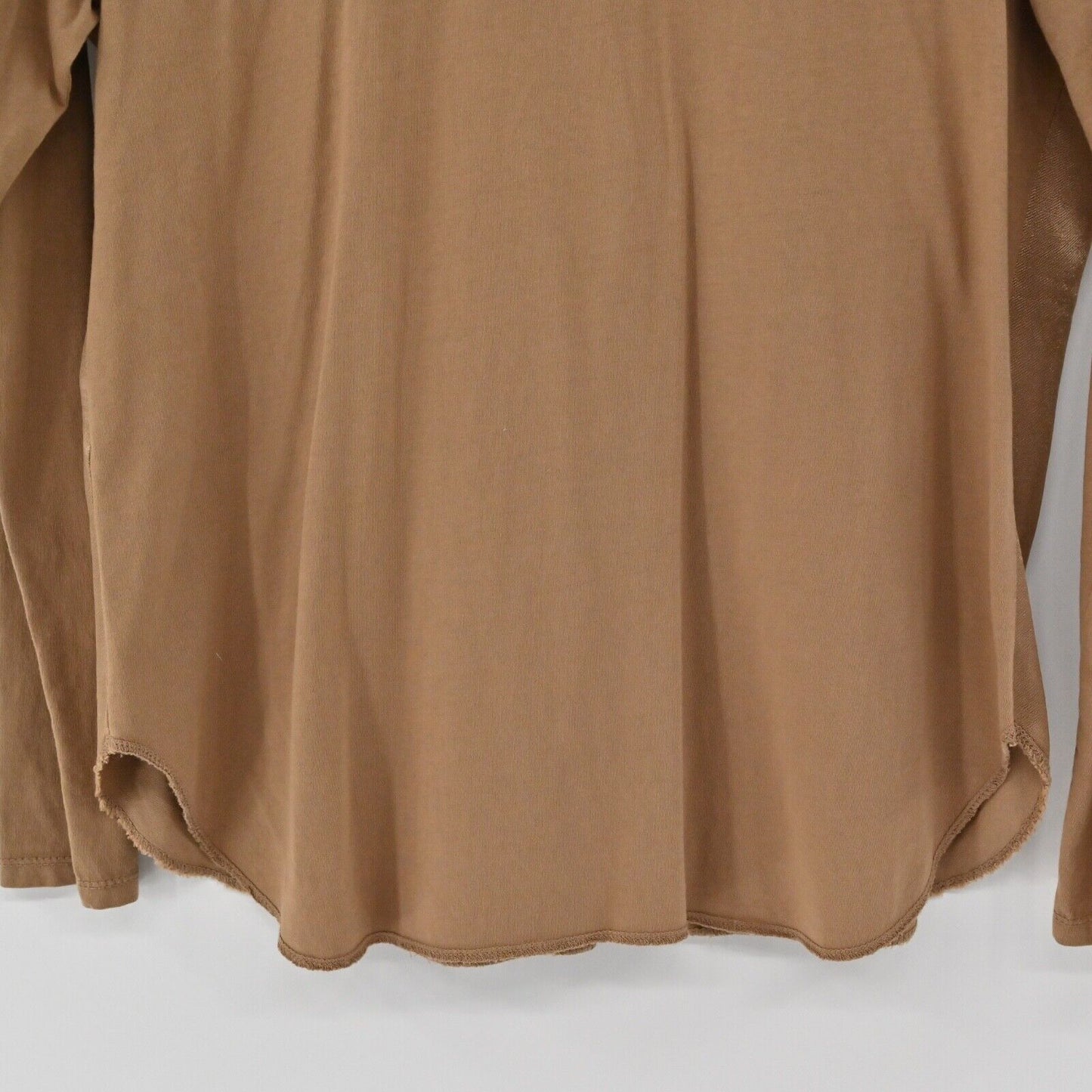 BRAND BAZAR Top Womens Size L Brown Satin Cotton Jersey Knit V Neck Long Sleeve