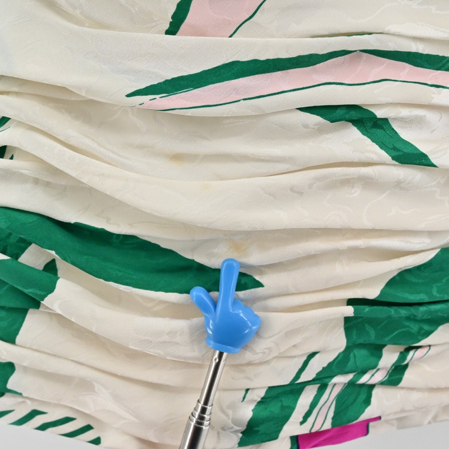 Vtg Cocktail Dress Sz L White Floral Silk Puff Sleeve Ruched Square JAYNA 80s