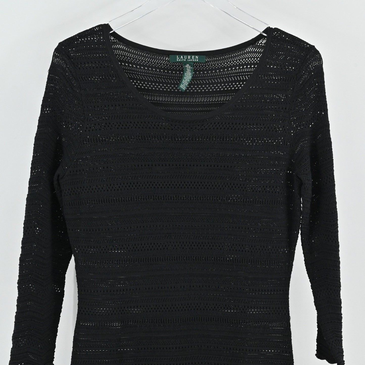 Ralph Lauren Crochet Knit Midi Dress Size M Black Long Sleeve Dark Romantic Boho