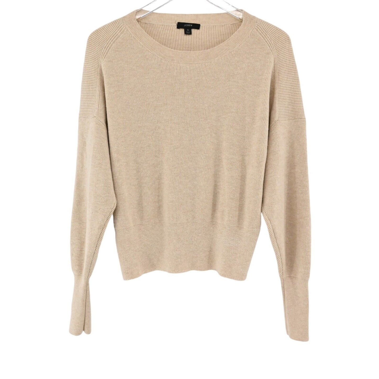 J CREW Sweater Womens Size S Long Sleeve Ribbed Knit Tan Round Neck Top Neutral