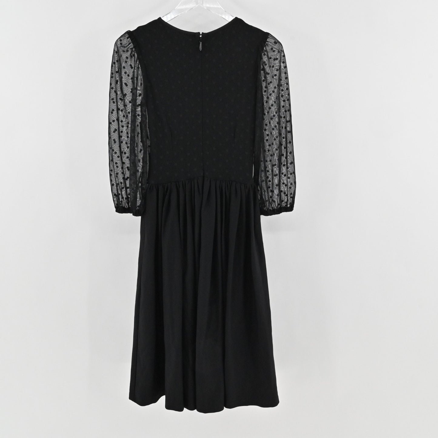 Vixen by Micheline Pitt 30s Frenchie Swing Dress Sz XS Black Sheer Bishop Sleeve