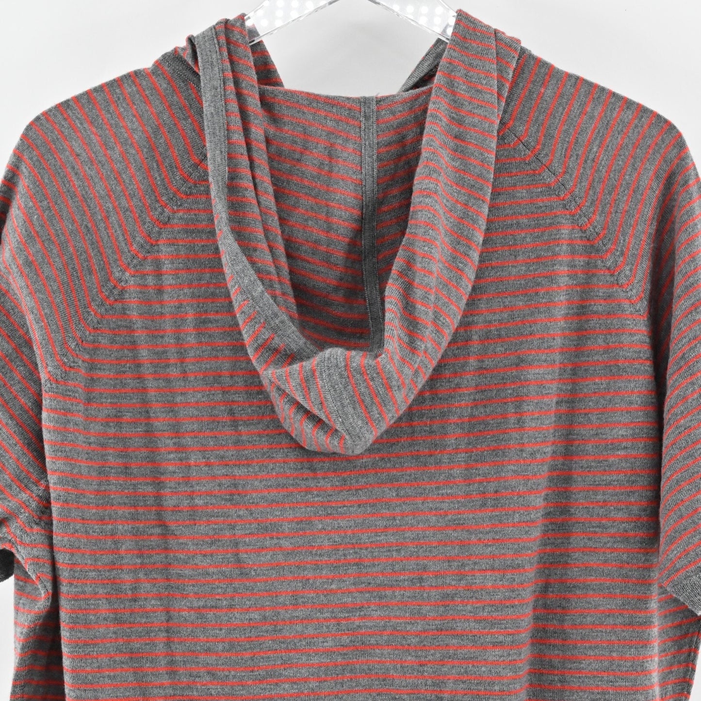 Eileen Fisher Womens Merino Wool Sweater Small Gray Red Striped Hoodie Pullover