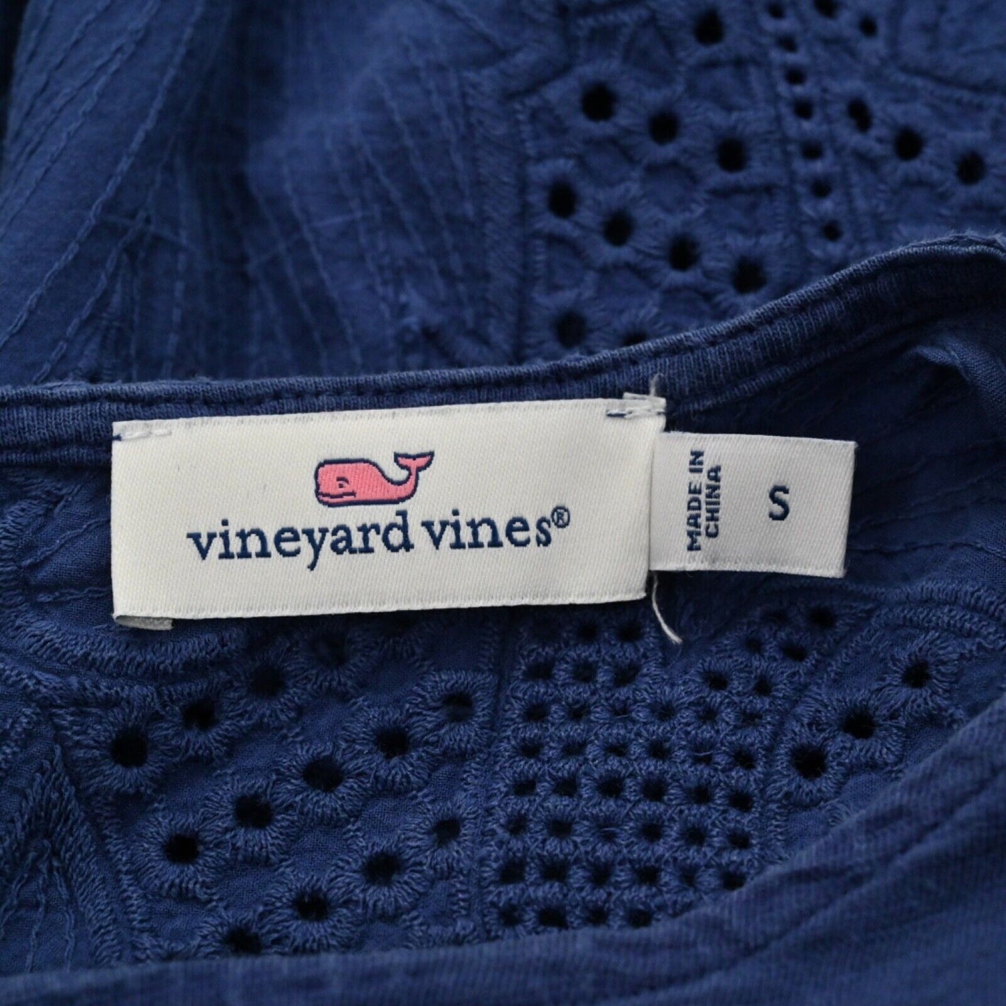 VINEYARD VINES Top Womens Sz S Blue Floral Embroidered Eyelet Cotton Preppy