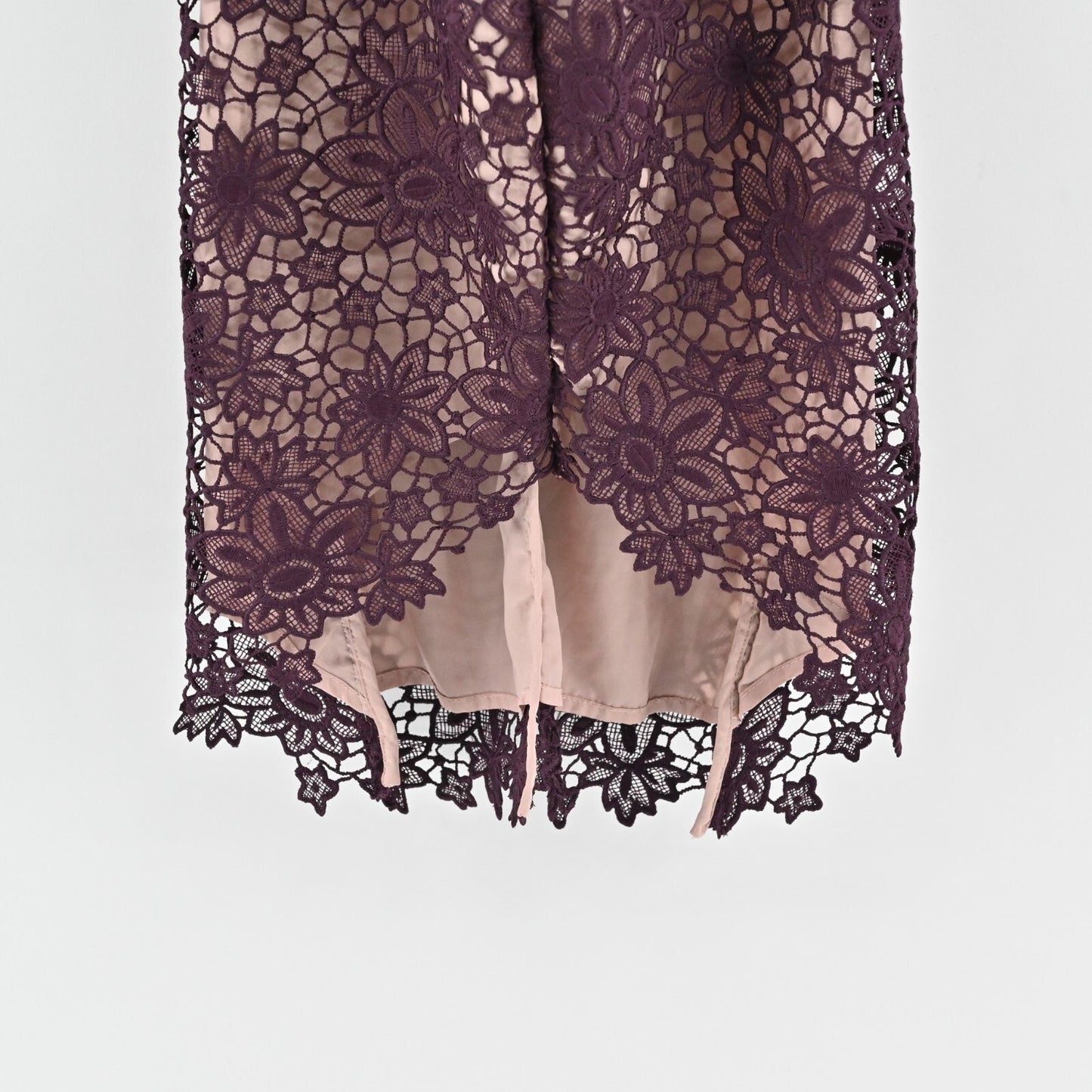STYLESTALKER Revolve Dress Sz S Plum Rosale Floral Lace Sleeveless Cutout Hi Low