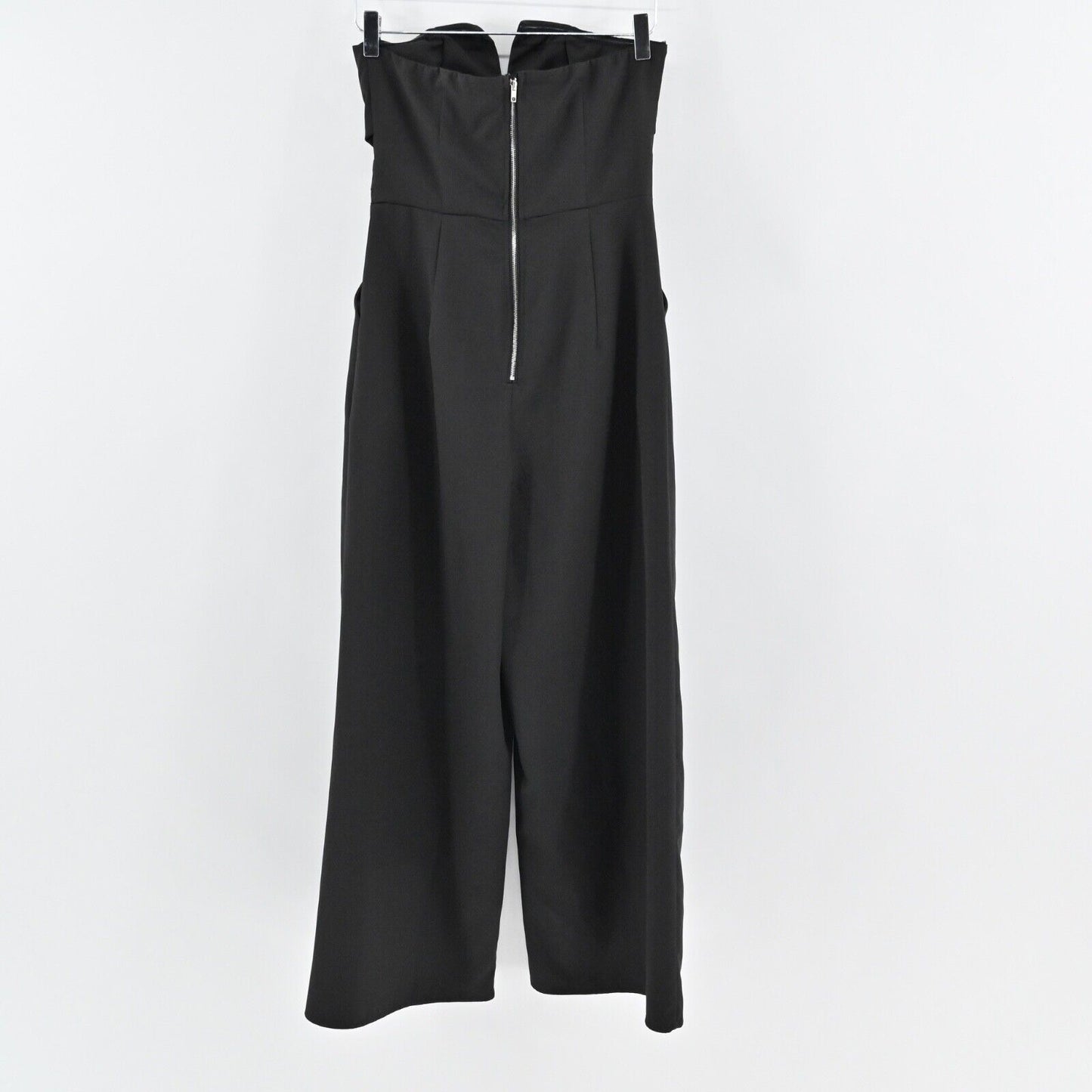 LULUS Jumpsuit Womens Sz S Black Dream It Strapless V Neck Cutout Split Wide Leg