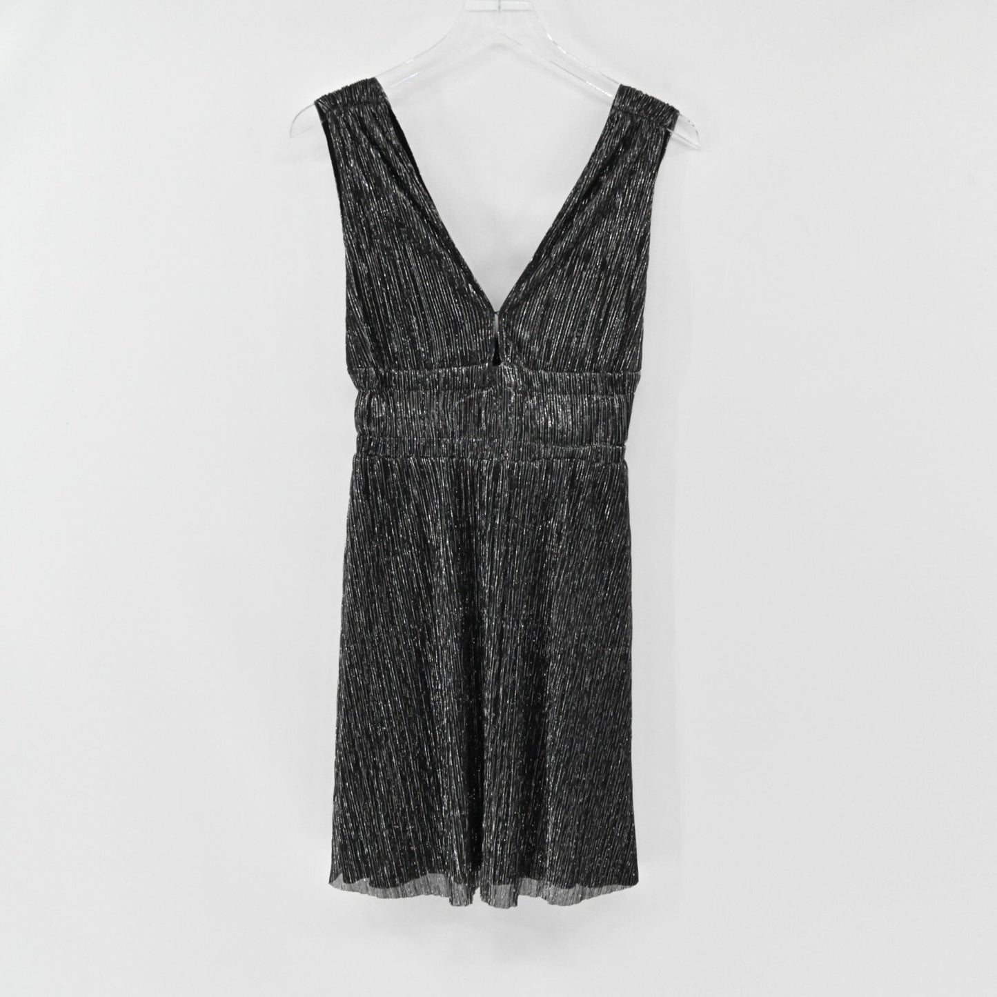 MAJE Womens Shimmer Mini Dress Size S Shiny Metallic Black Silver Sleeveless