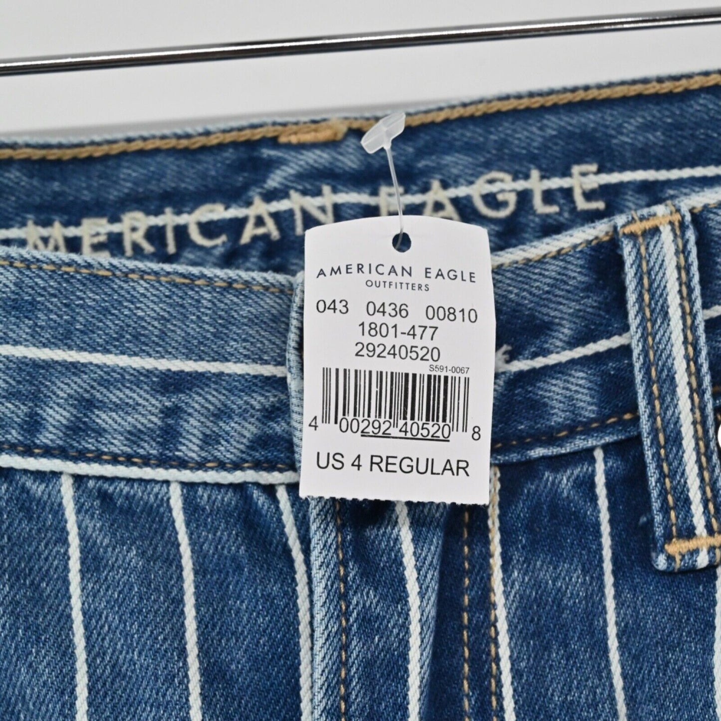 AMERICAN EAGLE Jeans Womens Sz 4 Medium Wash White Pinstripe High Rise Mom NEW