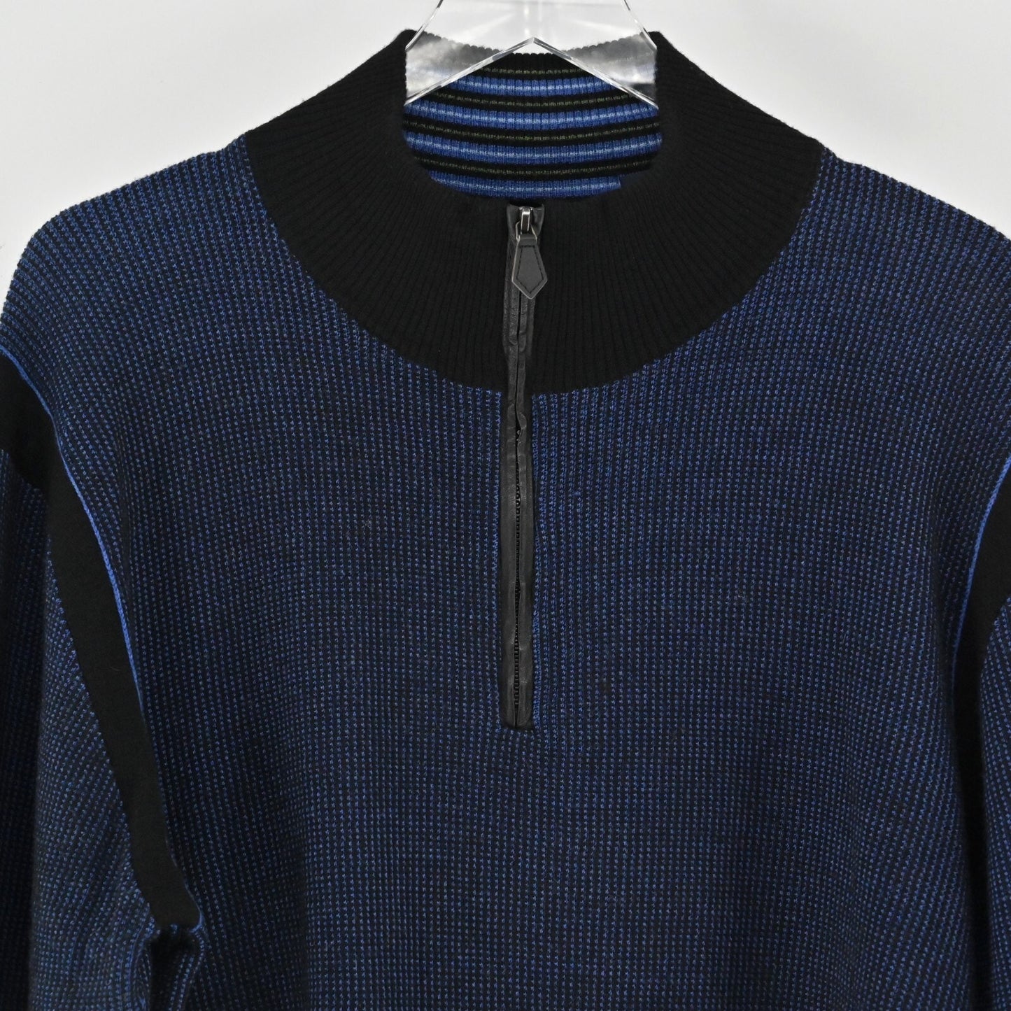 ROBERT GRAHAM Mens Blue Quarter Zip Sweater Sz XL Wool Waffle Knit Pullover Mock