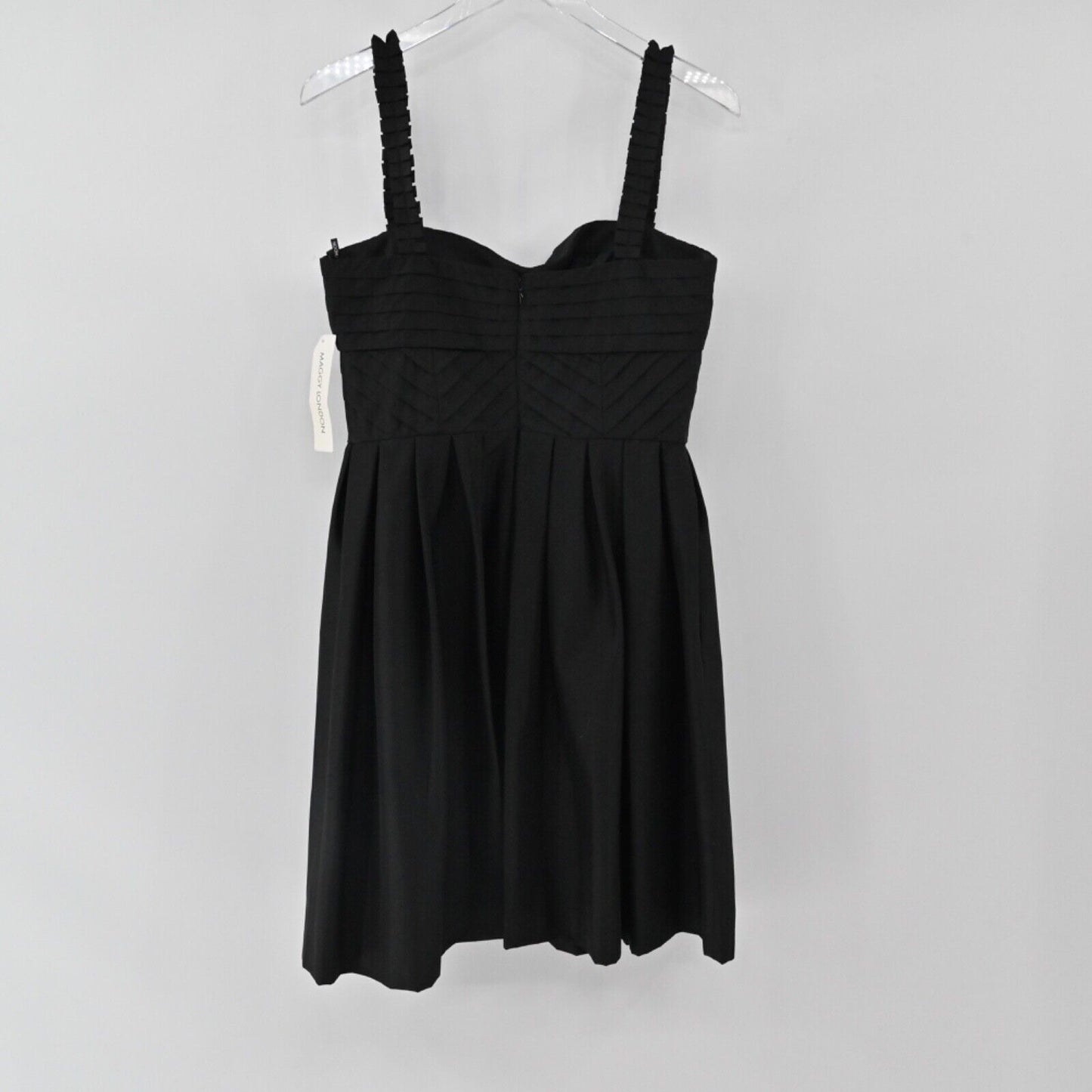 Vtg MAGGY LONDON Dress Womens Sz 8 Black Babydoll Ruffle Sweetheart Pleated NEW
