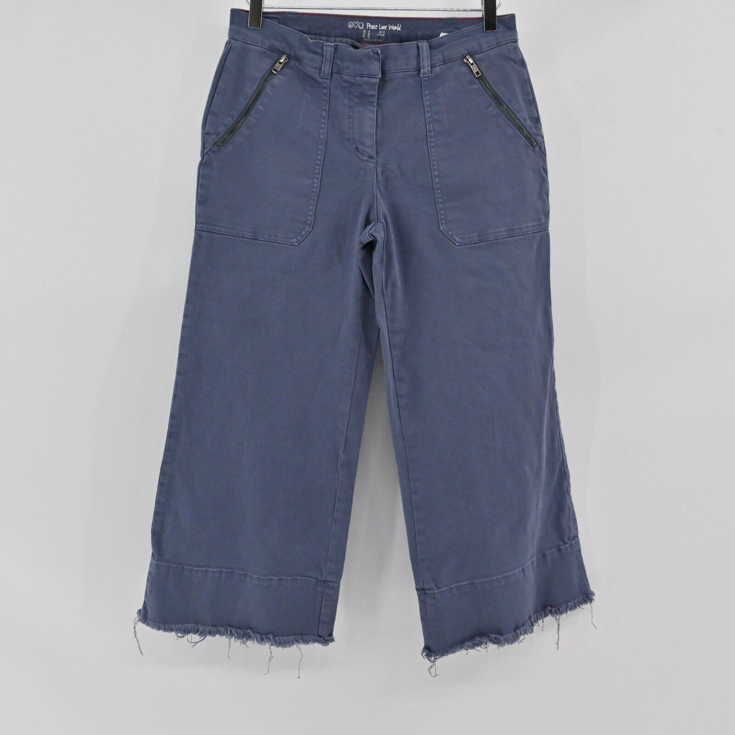 PEACE LOVE WORLD Jeans Womens Sz 8 Cropped Wide Leg Twill Blue Denim Zip Pockets