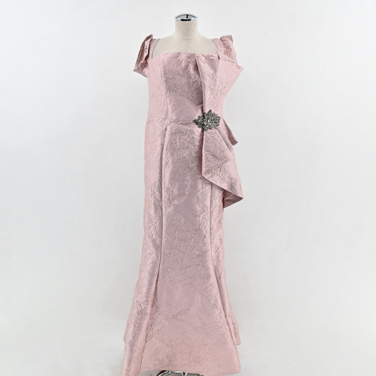 Feriani Couture Strapless Bow Ornate Evening Dress Size 14 Mauve 18878 Jacquard