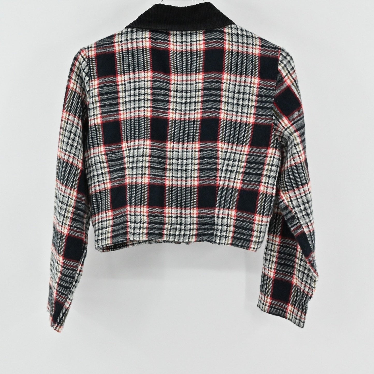 Vtg Y2k BONKERS Wool Blend Plaid Cropped Jacket Size M Corduroy Preppy Grunge