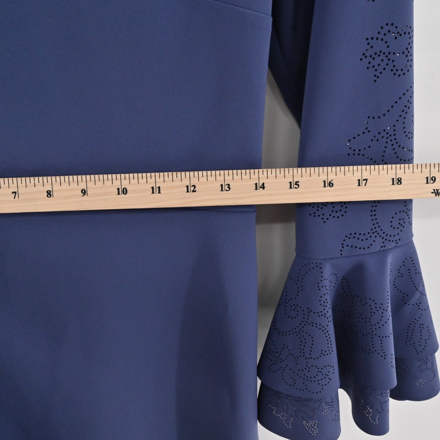 Parker Orlando Blue Dress Size 4 Perforated Detail Bell Sleeve ALine Mini