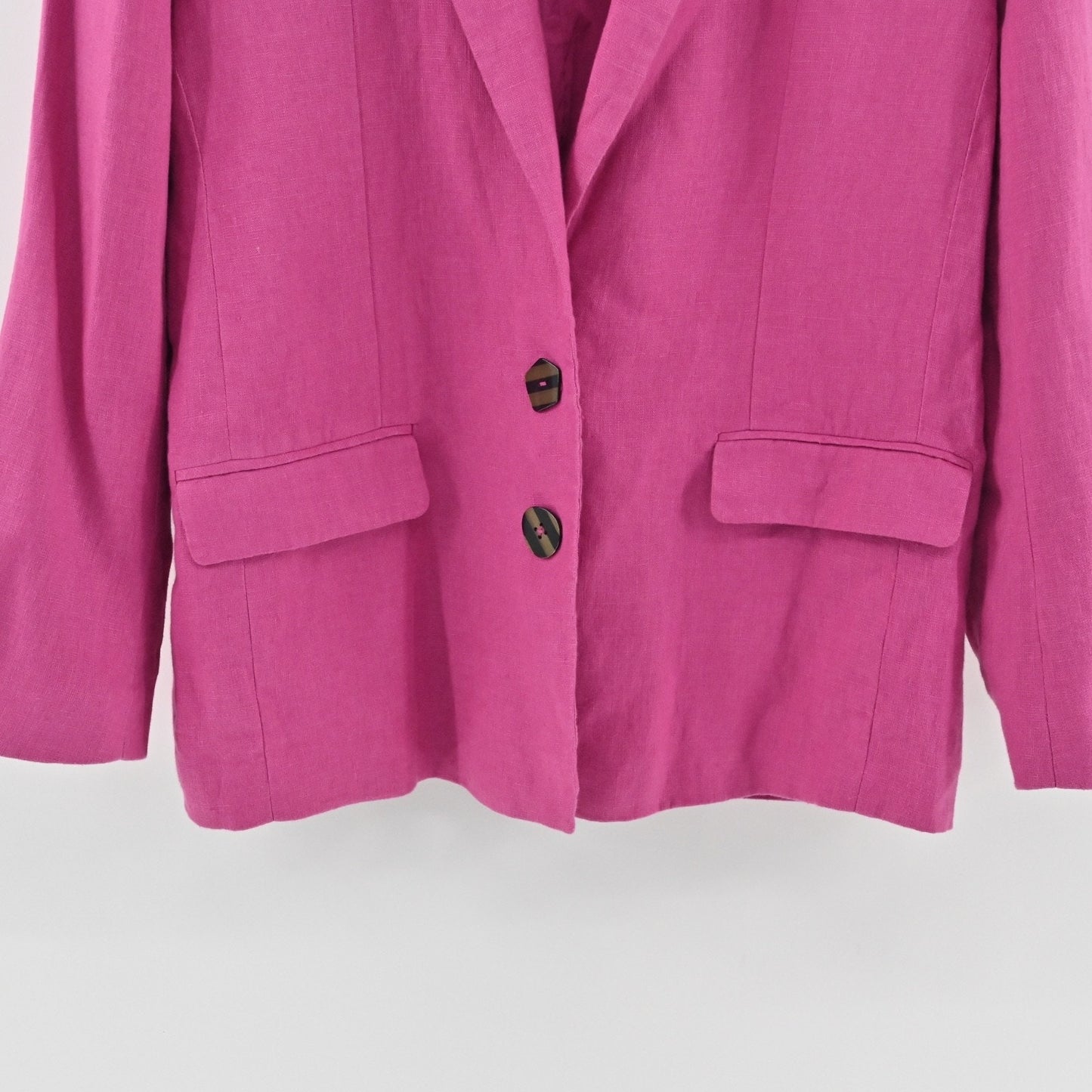 FARM RIO Womens Oversized Linen Blazer Size M Pink Single Breasted Shoulder Pads
