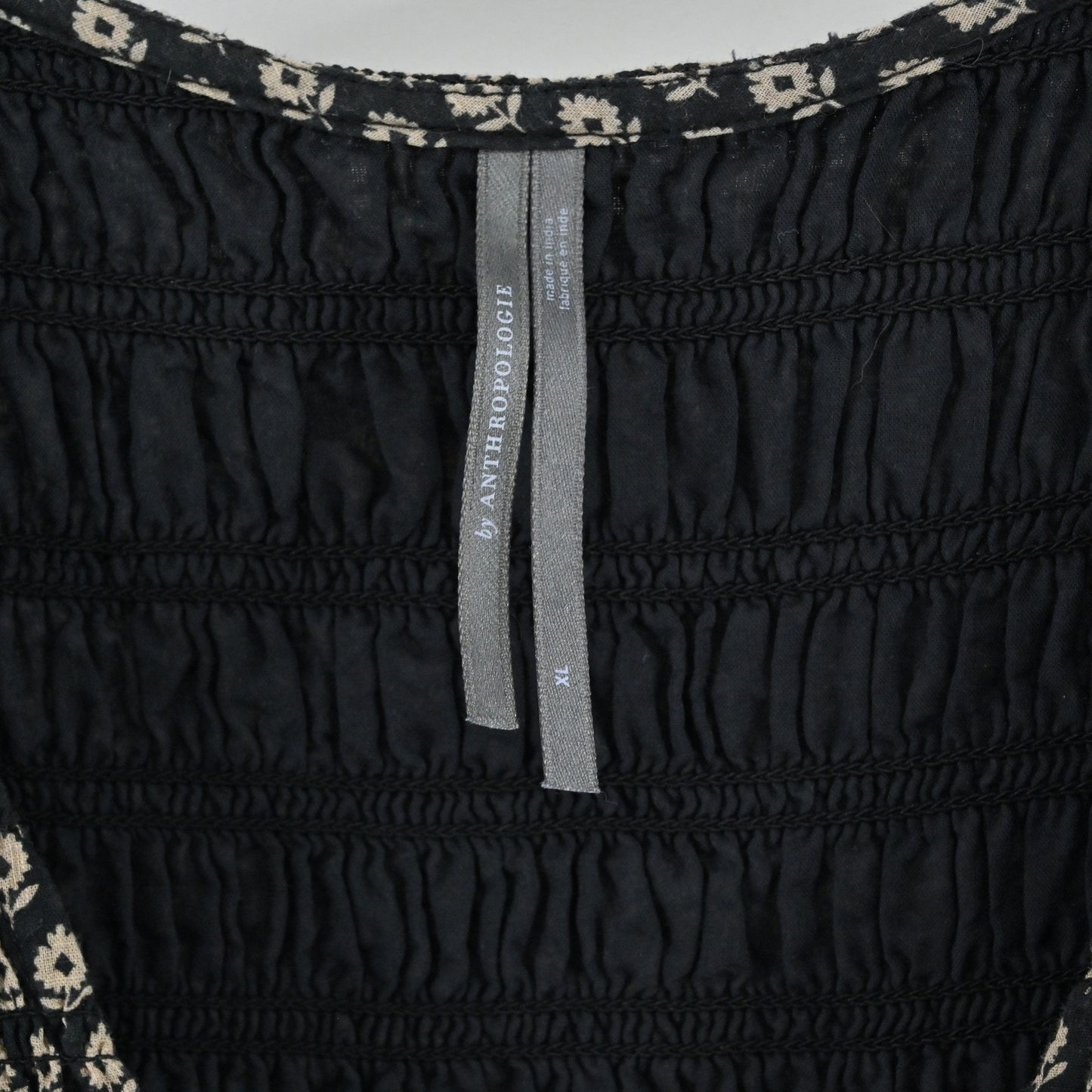 Anthropologie Peregrine Midi Dress Womens Size XL Neutral Motif Smocked Tiered