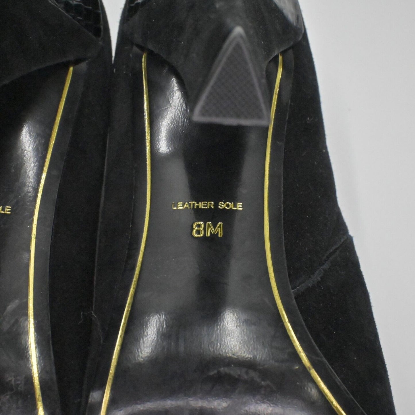 Vtg CHARLES JOURDAN Heels Womens Size 8 Black Suede Snakeskin Embossed Peep Toe