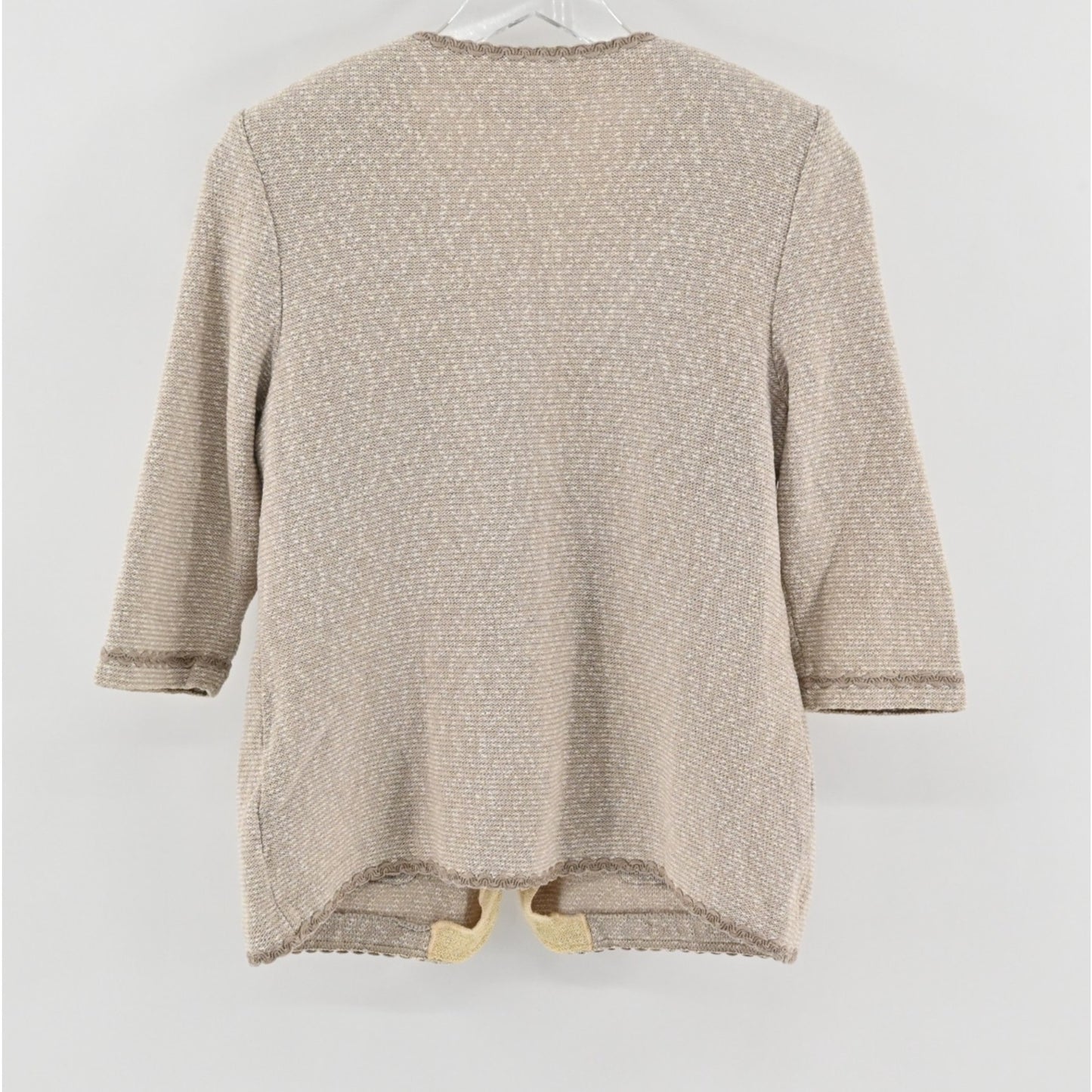 Vtg ST JOHN Womens Santana Knit Jacket Size 4 Tan Beaded Zip Up Blazer Dog Show