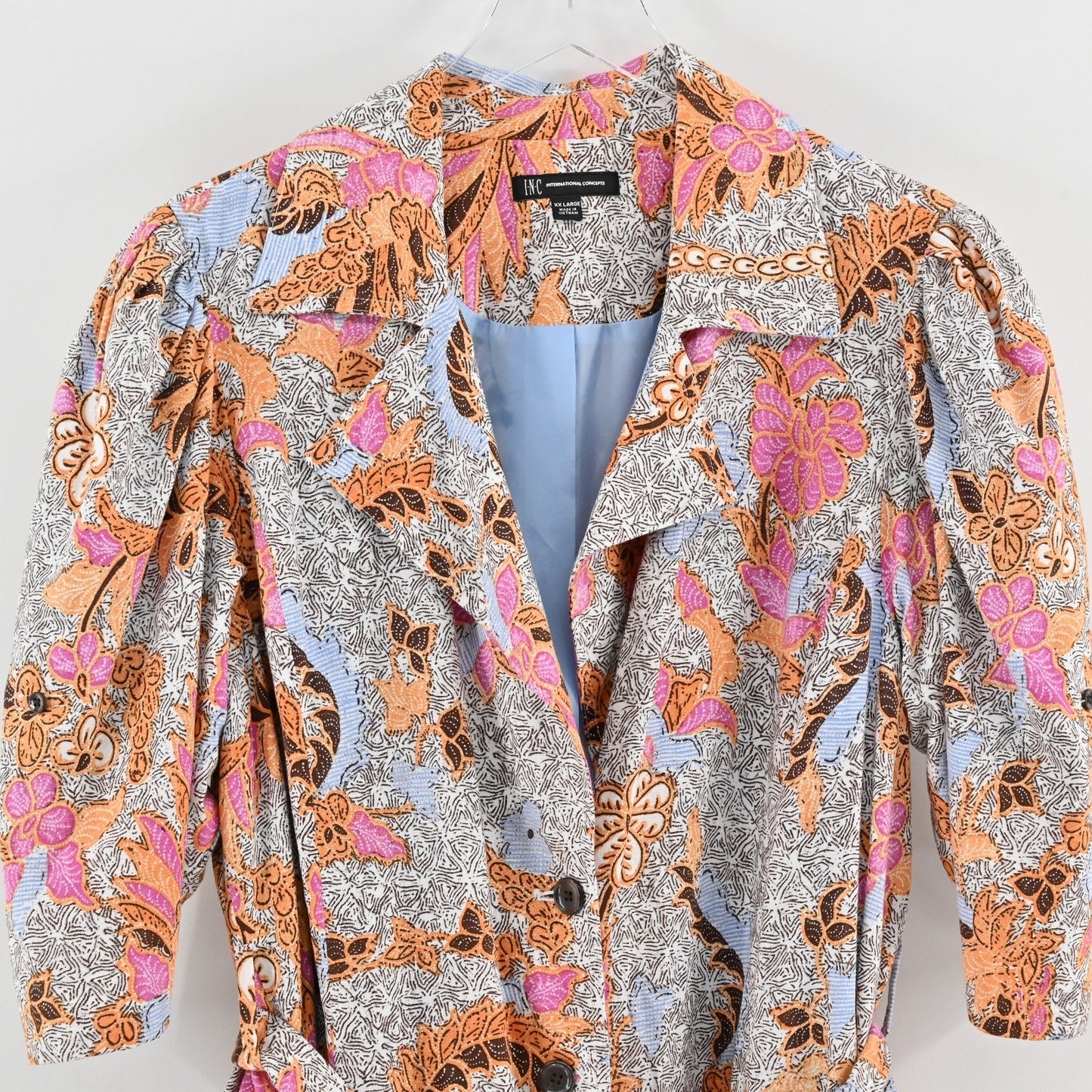 INC Floral Print Belted Midi Dress Size XXL Linen Paisley Duster Lined Boho Puff