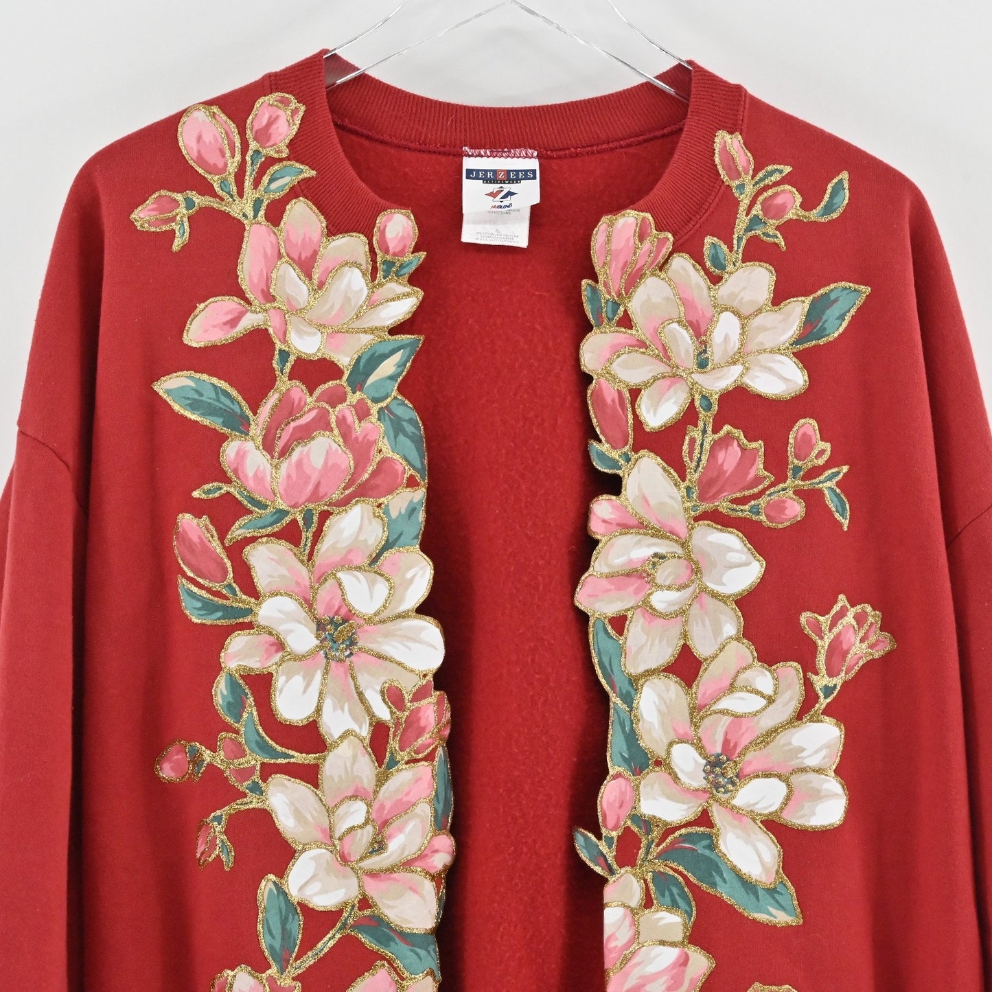 Jerzees Womens Puff Paint Sweatshirt Size XL Grandmacore Red Maglolias Cardigan