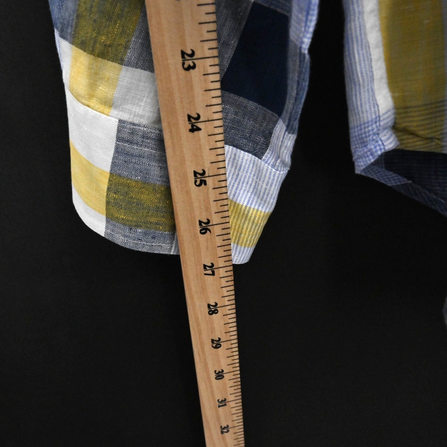 J McLaughlin Mens Plaid Collared Shirt Size XL Linen Blue Yellow Button Down