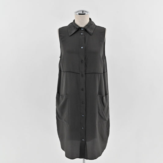 Derek Lam 10 Crosby Gray Silk Chiffon Dress Size 2 Sleeveless Collared Button Up