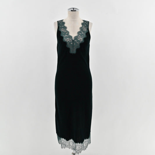 Zara Velvet Lace Midi Slip Dress Size XS Green Romantic Fairy Sleeveless Elegant