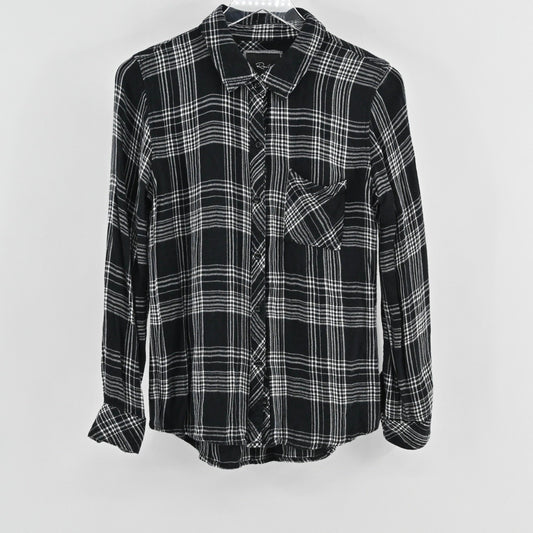 Rails Womens Hunter Plaid Top Size S Grunge Western Black White Button Shirt