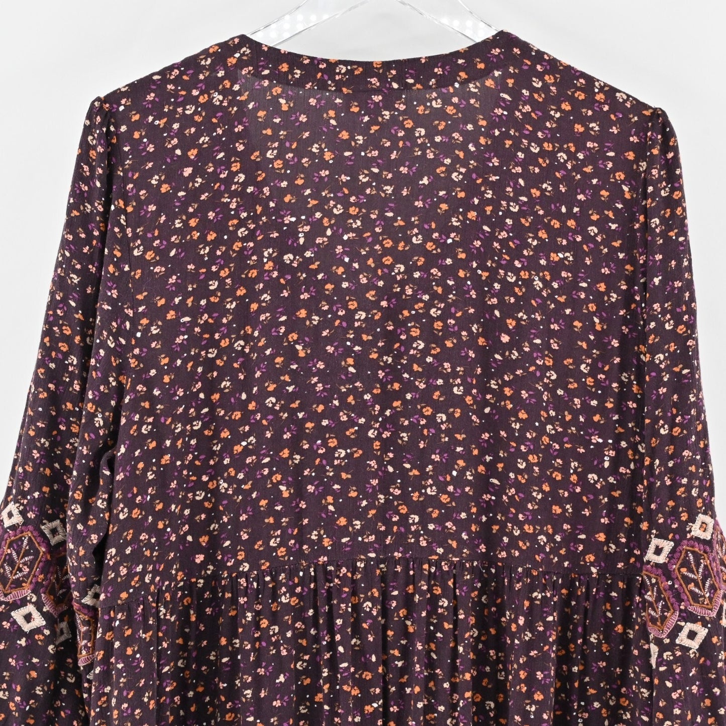 J JILL Embroidered Dress Size L Sonoma Floral Dark Fig Ditsy Boho Relaxed Swing