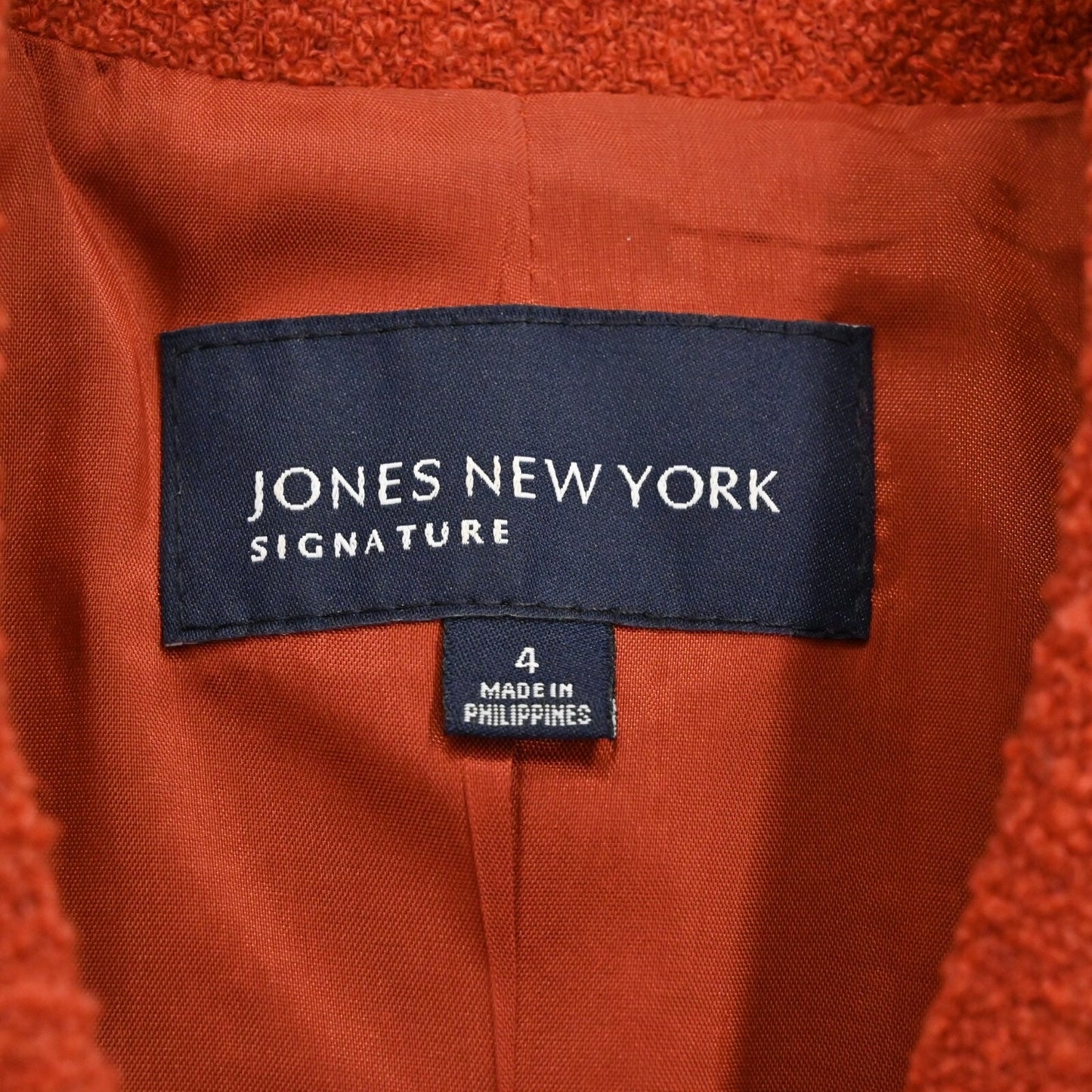 JONES NY Womens Wool Tweed Jacket Size 4 Red Orange Belted Button Retro Collared