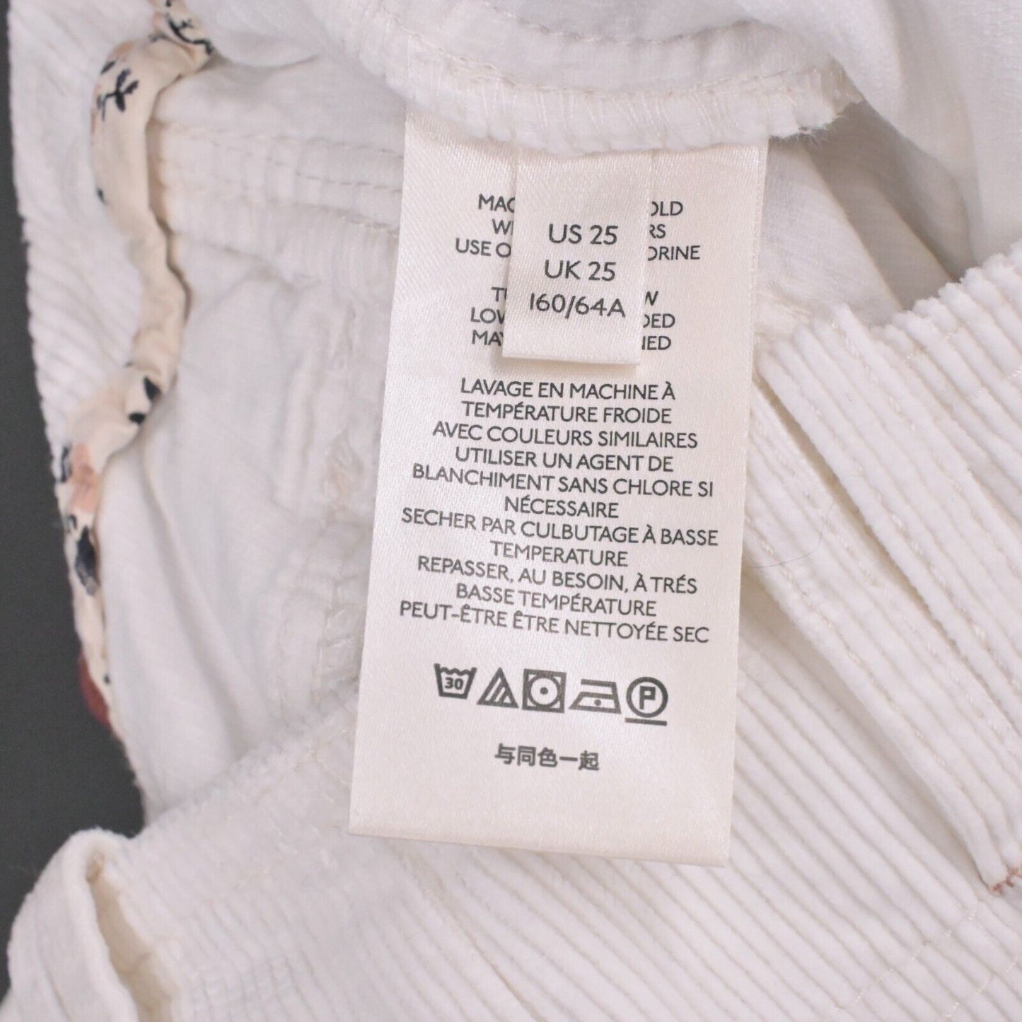 ANTHROPOLOGIE Pants Womens Size 25 Pilcro White Corduroy Slim Pocket Zip Ankle