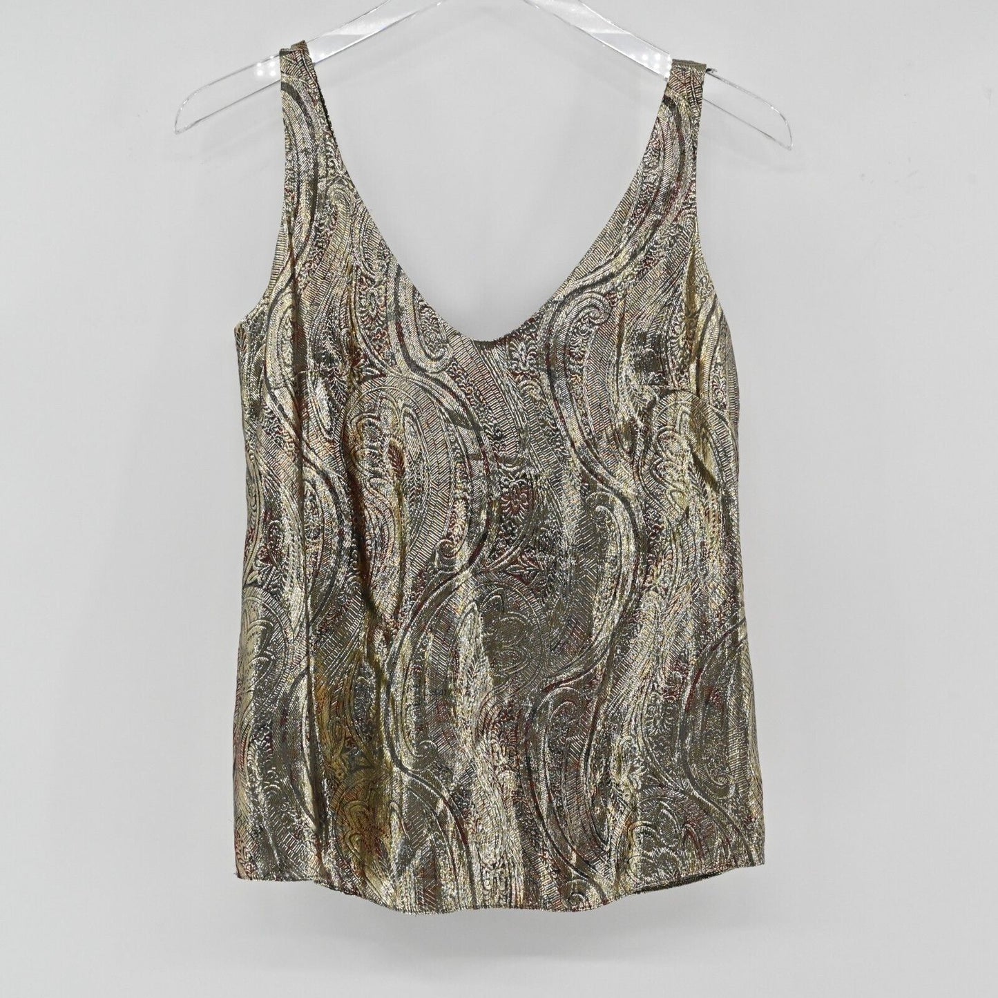 J CREW Top Womens Size 00 Cate Cami Metallic Paisley Print V Neck Silk Tank NEW